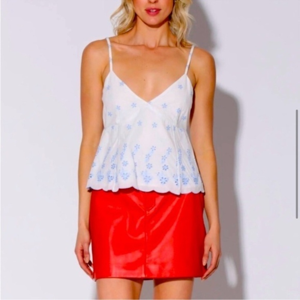 Walter Baker Claire Scalloped White Blue Floral Eyelet Top Size XL